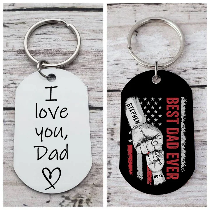  Best Dad Ever Personalized Fist Bump Keychain Engrave 2 Names Keyring Father's Day Gifts