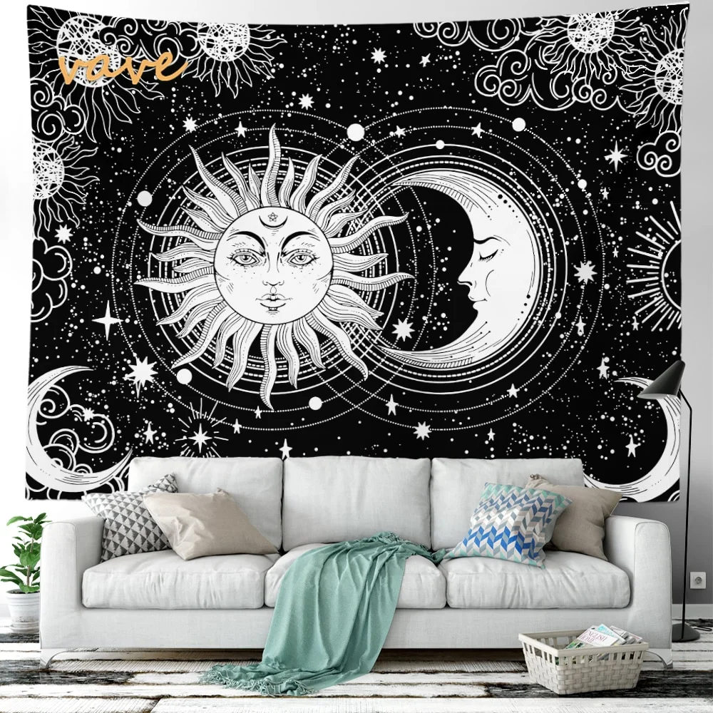 Nigikala Mandala Tapestry Sun And Moon White Black Cloth Fabric Large Tapestry Wall Hanging Boho Hippie Aesthetic Dorm Room Decor