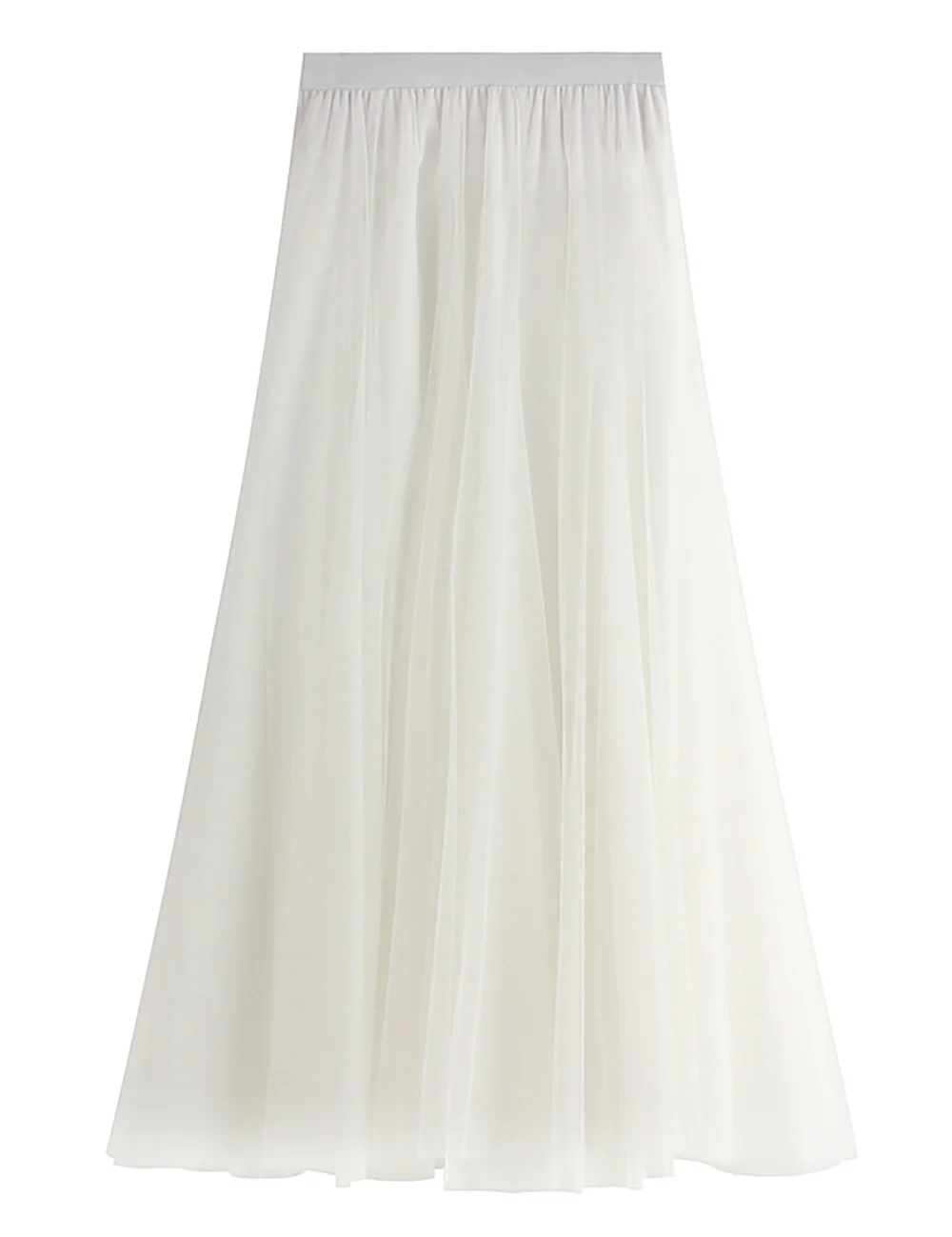 White High Waist Gauze Pleated A-line Maxi skirt