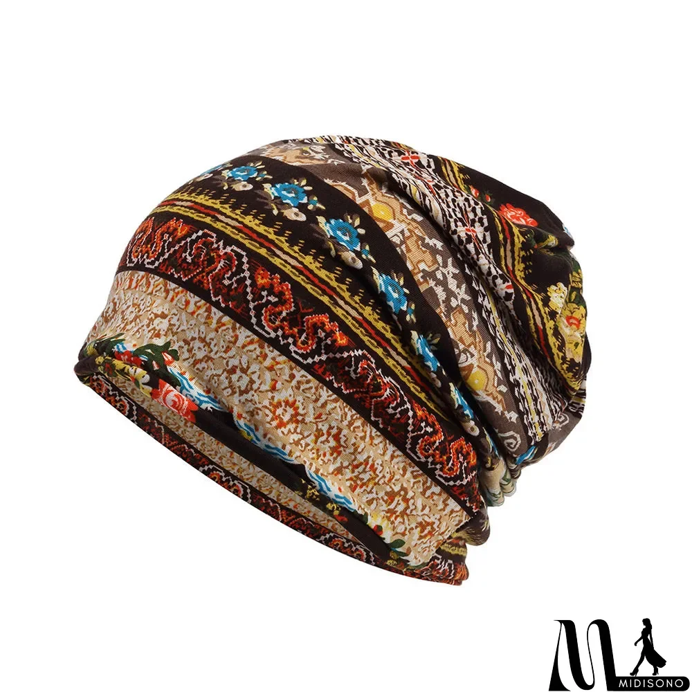 MidiSono - Men's Women's Vintage Floral Beanie Lightweight Breathable Skull Cap