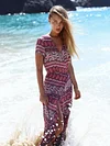 Bohemia Floral-Printed Short Sleeve V Neck Side Split Beach Dress