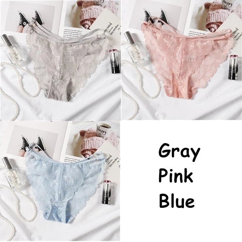 3PCS Hot Lace Transparent Panties New Sexy Women Underwear Lingerie Briefs High Quality Low Waist Women's Underpantes Intimates