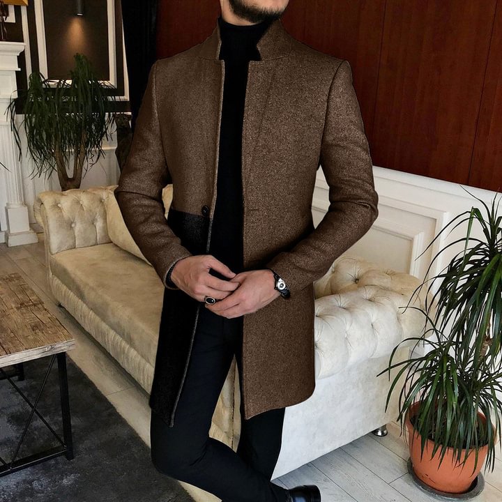 Men's Patchwork Mid Length Tweed Coat