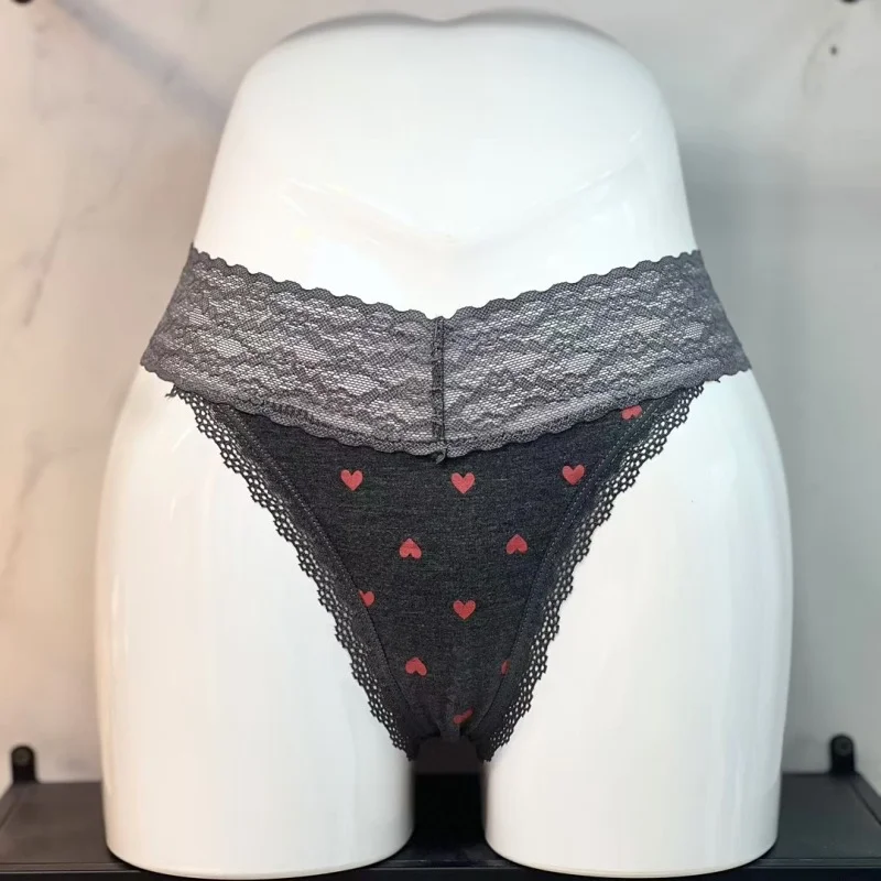 Athvotar Athvotar Breathable Cotton Splicing Lace T-Shirts Heart-Shaped Printed Cotton Lace Side Plus-Size Low-Rise T-Sants Ladies Trousers