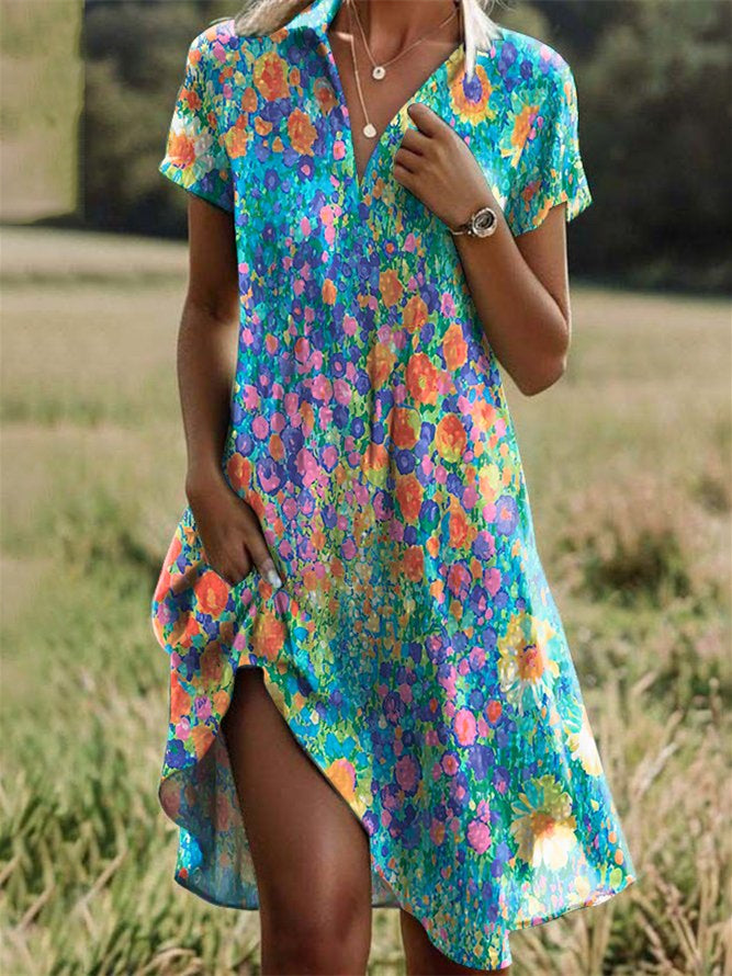 Women Long Sleeve V-neck Graphic Floral Printed Top
