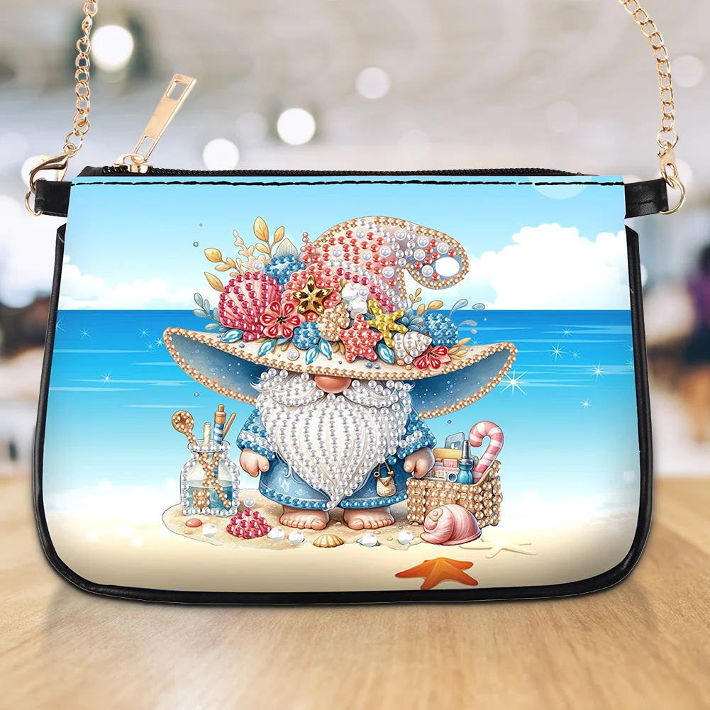 Beach Gnome Diamond Painting Coin Chain Purse 5D DIY Diamond Handmade Chain Bag