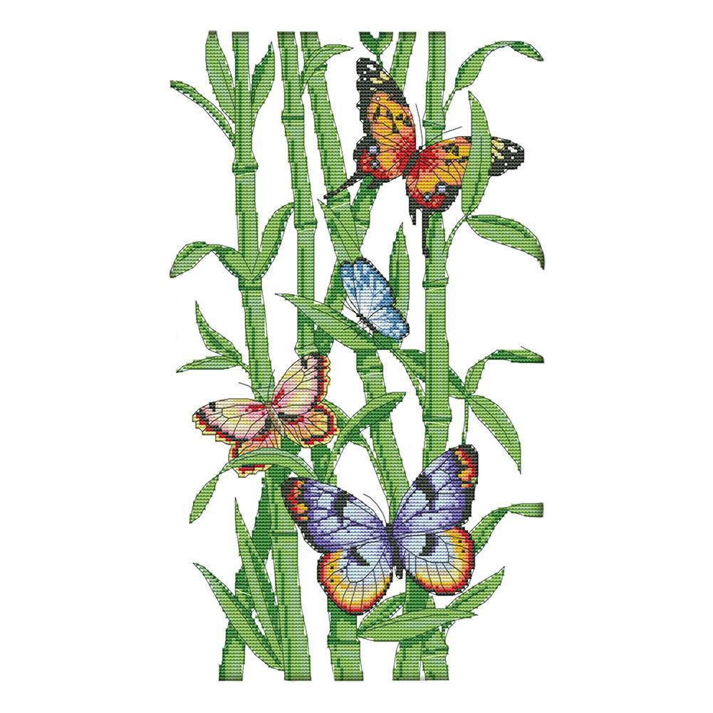 

Butterfly and Bamboo - 14CT Stamped Cross Stitch - 28*44cm, 501 Original