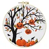 Halloween Pumpkin Night Long Stitch DIY Stamped Embroidery Kit for Adults Beginners Craft Lovers Gift Cross Stitch Kit 24x24cm with 15cm Embroidery Hoop