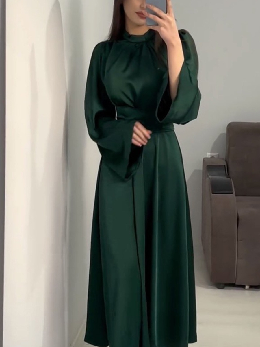 Fashionable Strappy Solid Color Long Sleeve Dress | Oxredo Shop Ramadan Sale