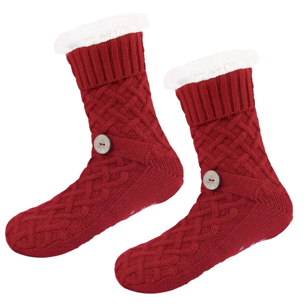 Christmas Woman Sherpa Button Padded Socks