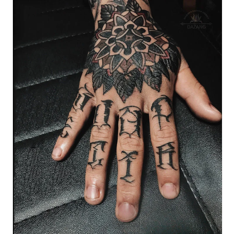 Hand Back Finger Dark Waterproof Temporary Tattoo on Hand Black White Rose Cross Spider Web Fake Tattoo Mandala Tattoo Stickers