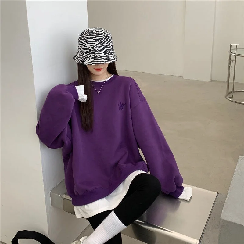 2021 Splicing Pullover Women Autumn Winter Fleece Thick Korean Version Oversized Hoodies O Neck Long Sleeve Girl Sweatshirt