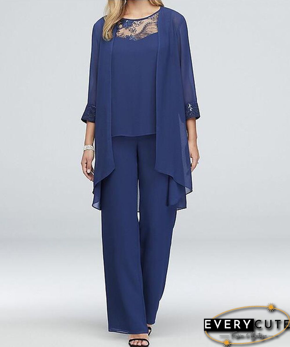 Women Chiffon Top Mother Of Bride Dress Georgette Three-Piece Pantsuit Office Formal Dress Plus Size 5Xl