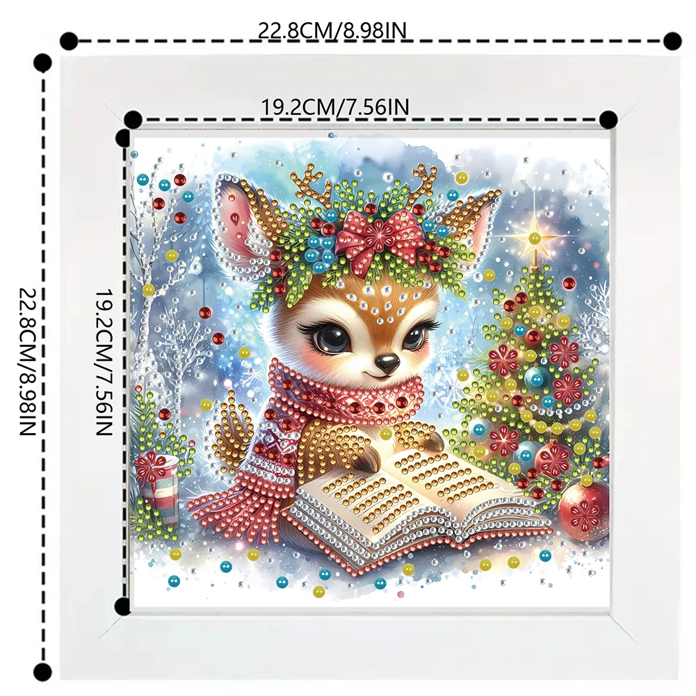 5D DIY Partial Special Shaped Drill Diamond Painting Christmas Deer Reading Home Kit 19.2x19.2cm【With Frame】