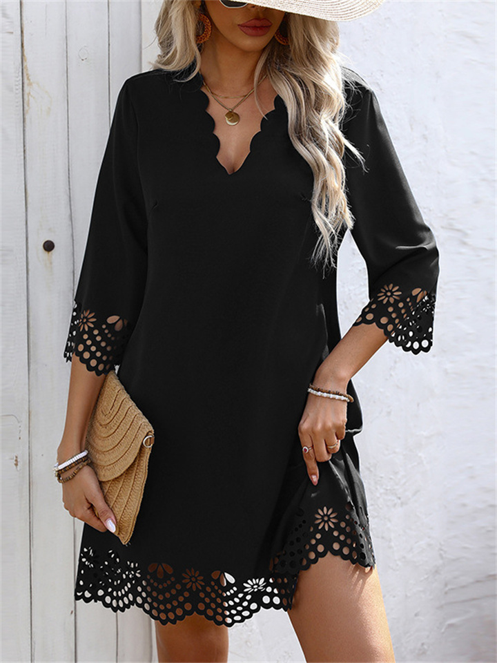 Women's Summer New Resort Half-sleeve V-neck Dress A-line Dresses