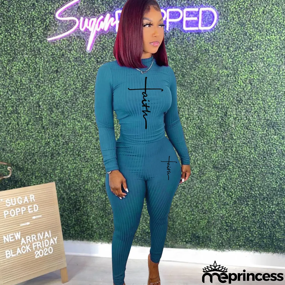 Solid Color Printed Tight-fitting Pit Strip Two-piece Set