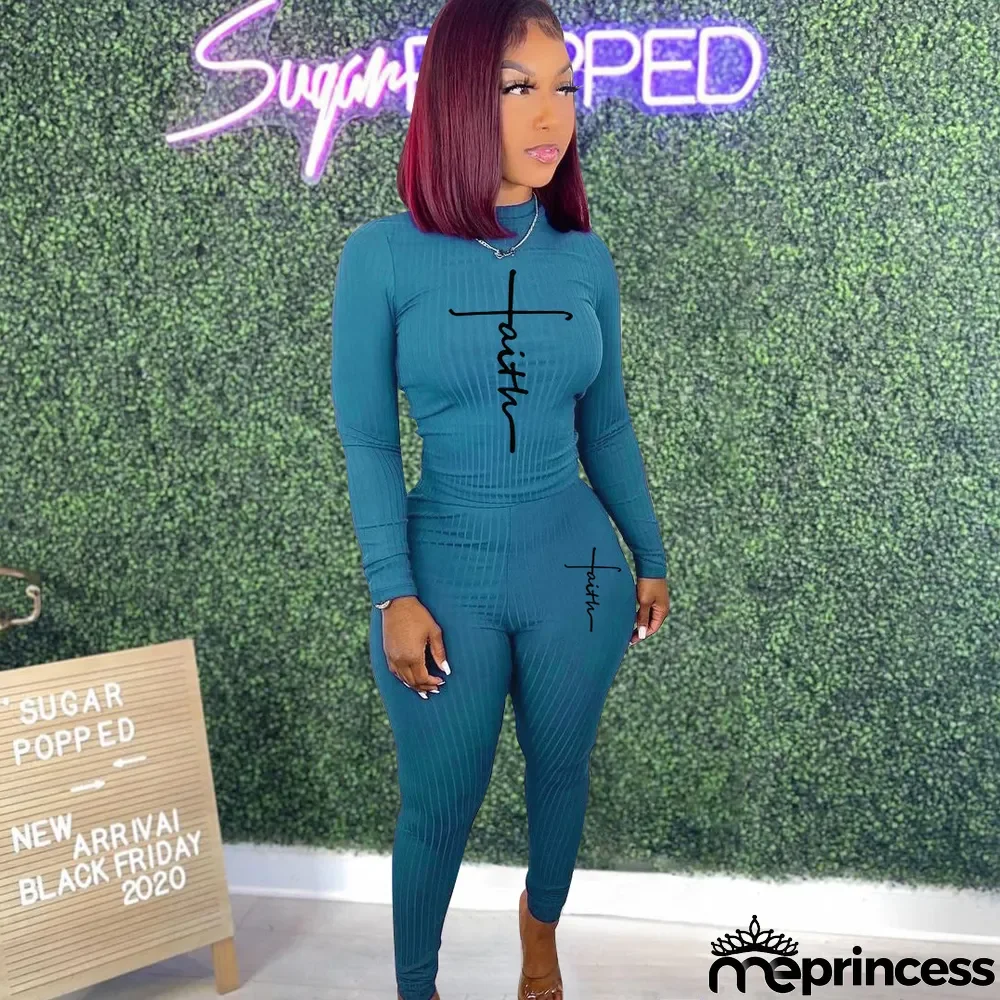 Solid Color Printed Tight-fitting Pit Strip Two-piece Set