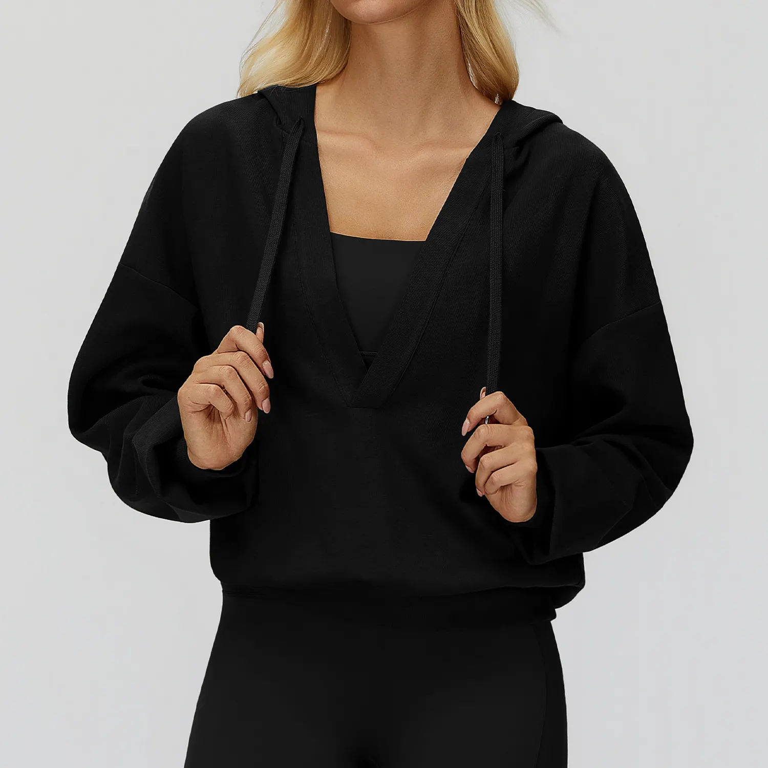 Large Hooded Jacket with Deep V-Neck | Loose Fit Comfortable Outerwear Top | Outdoor Running & Sports Jacket | OEM/ODM Available