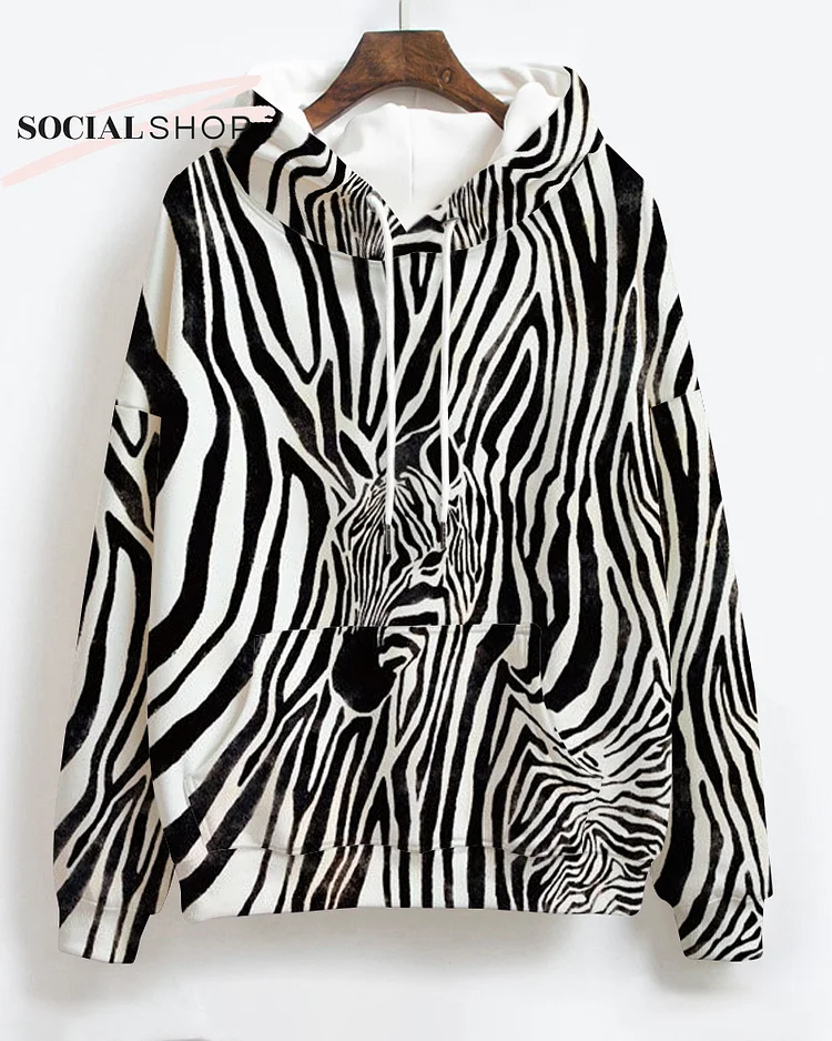 Women's Zebra Print Long Sleeve Hoodie socialshop
