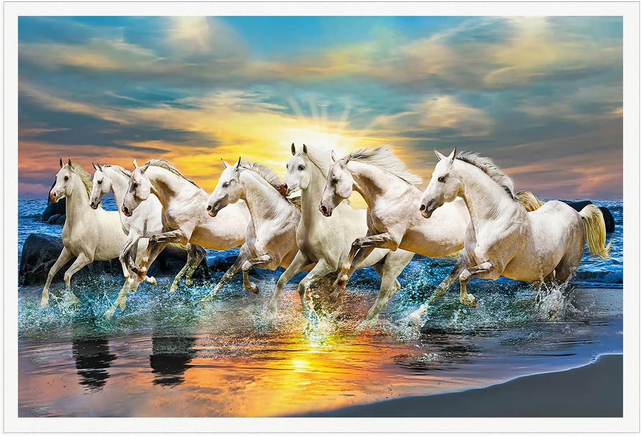 ZWUBNN Seven Running Horses on Beach Landscape Wall Posters for Living Room Home Decor Pictures Running Horses Painting on Canvas 16x24inchUnframed 16&#039;&#039;x 24&#039;&#039;