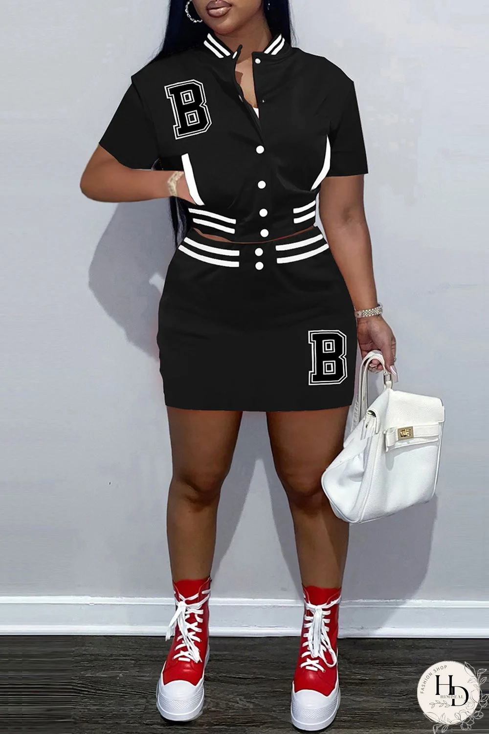 Black Fashion Casual Letter Embroidery Patchwork O Neck Short Sleeve Two Pieces