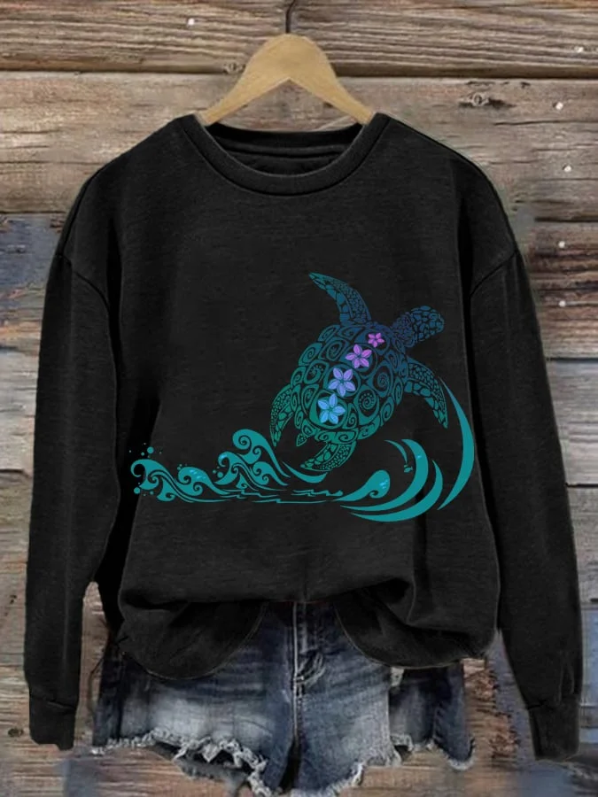 Women's Maui Sea Turtle Print Long Sleeve Sweatshirt