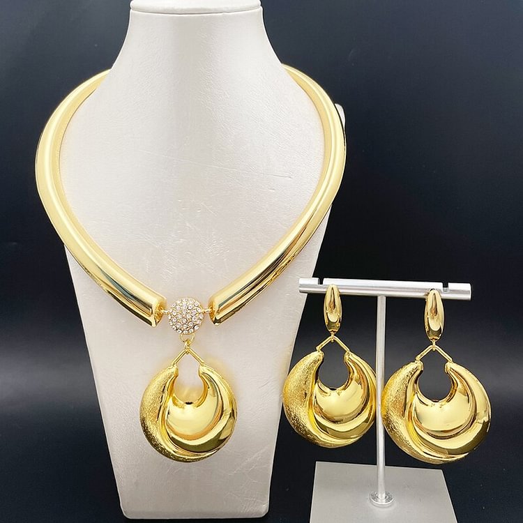 Gold Color Fashion Jewelry For Women Necklace And Earrings Set