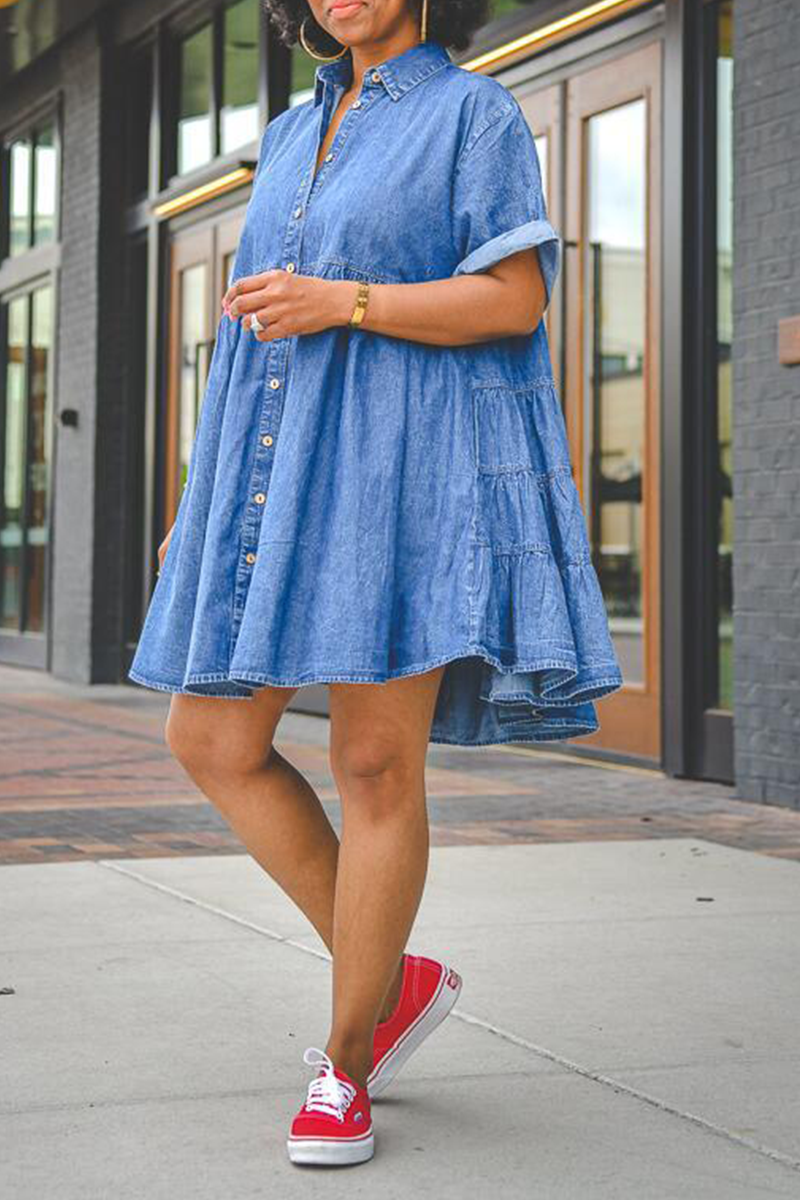 Casual Solid Split Joint Turndown Collar Pencil Skirt Dresses main image 1