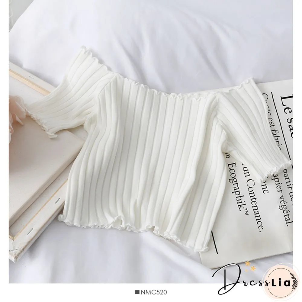 Heliar Women Tees Founce Hem T-Shirts Knitted Candy Crop Tops Short Sleeve T-Shirts For Women Tops Summer