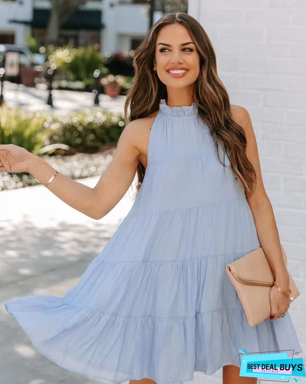 Fungus Collar Loose Big Swing Solid Color Dress White Dresses