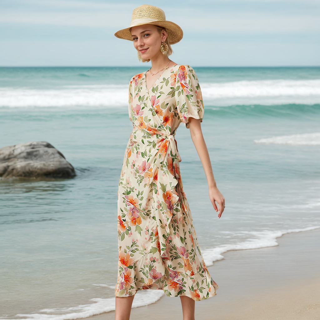 Silk Shirt Dress Irregular Design Vacation Style REAL SILK LIFE