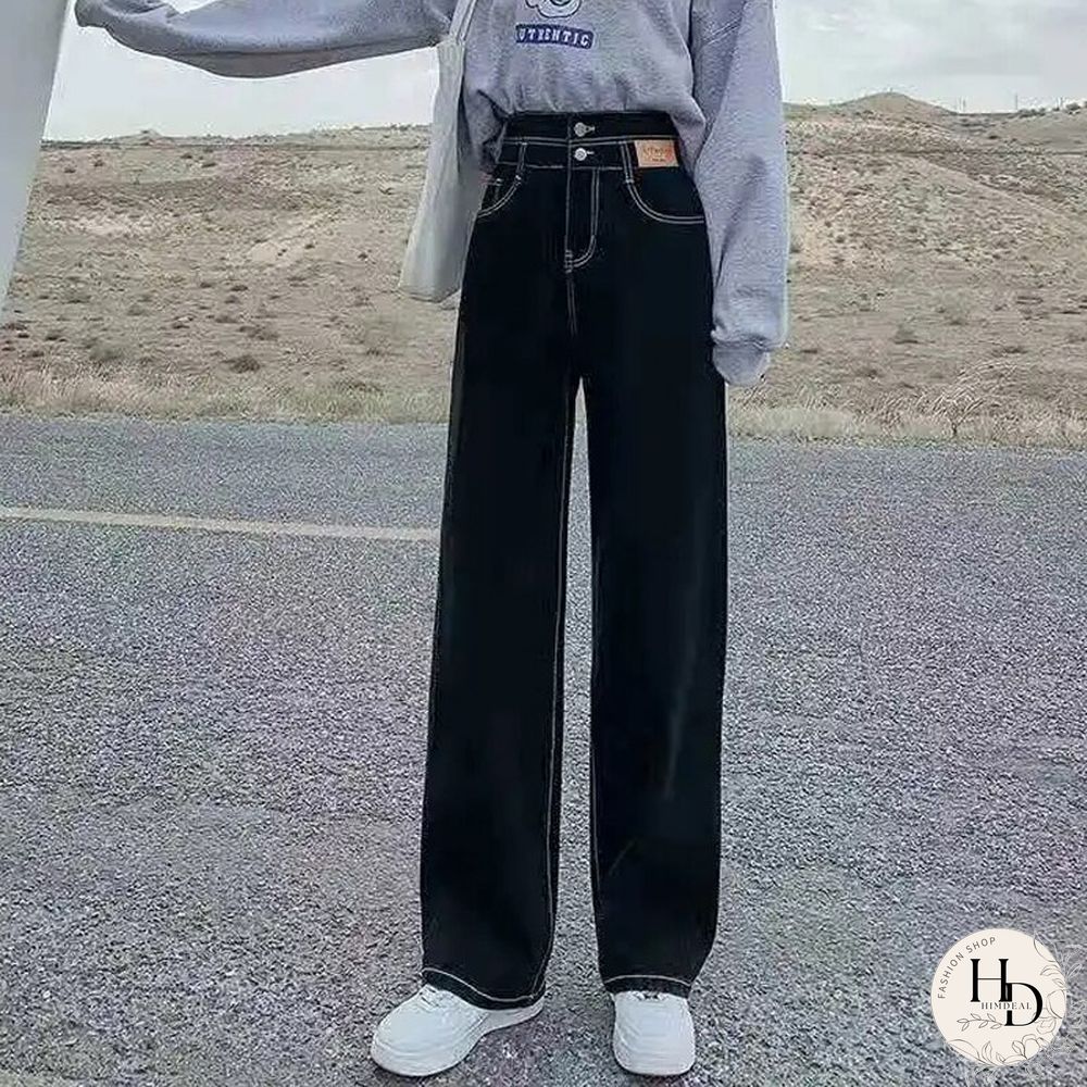 Autumn All Match Blue Denim Jeans Women High Waist Straight Casual Pants Korean Loose Fashion Black Female Baggy Jeans New