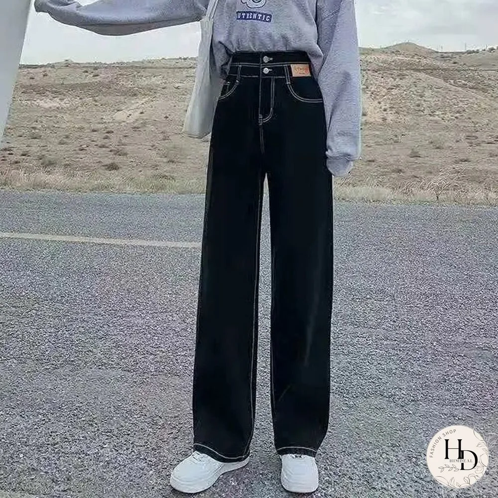 Autumn All Match Blue Denim Jeans Women High Waist Straight Casual Pants Korean Loose Fashion Black Female Baggy Jeans New
