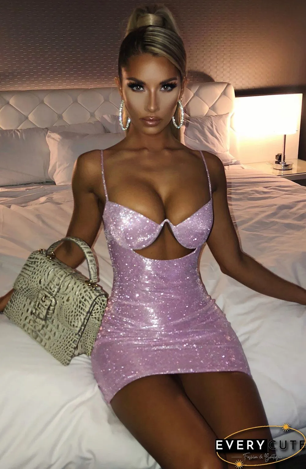 Summer Sexy Sequins Sling Hollow Out Dress Women Sleeveless Backless High Waist Bodycon