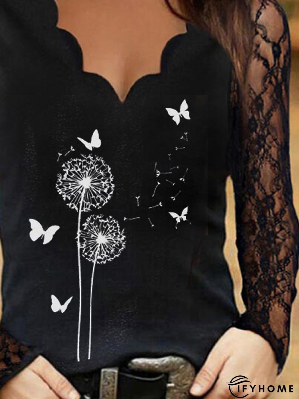 Casual Dandelion V neck Long sleeve Top | IFYHOME