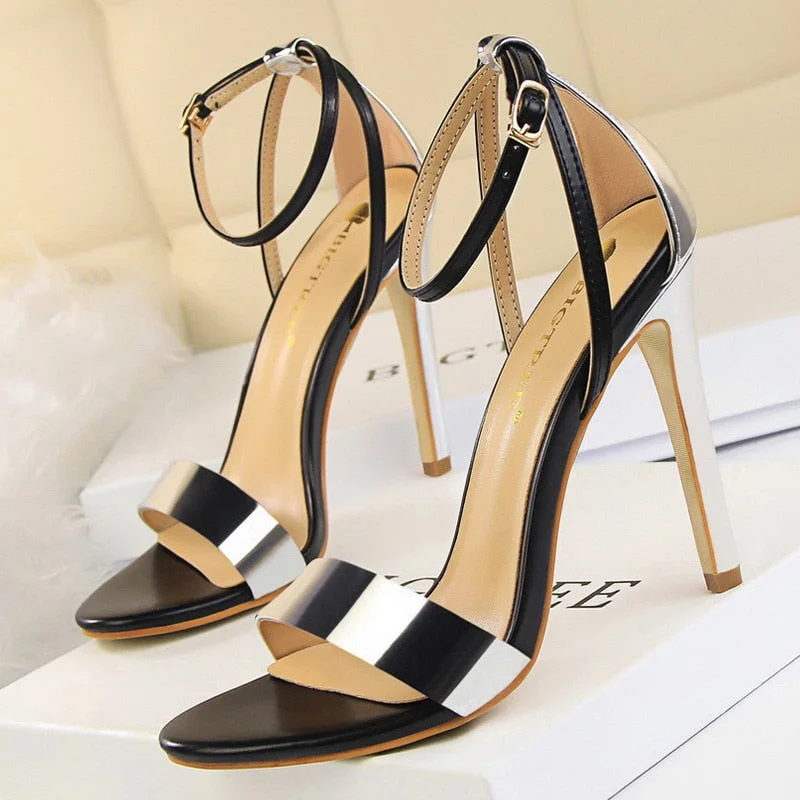 BIGTREE Shoes Pu Leather High Heels 2022 New Women Heels Sexy Stiletto Heels 11 Cm Party Shoes Color Matching Women Sandals