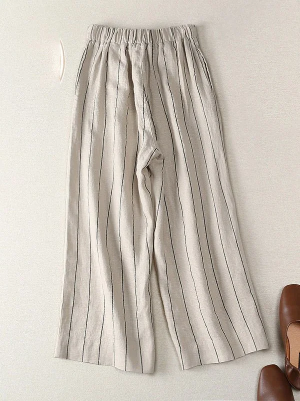 Striped Thin 100% Linen Loose Casual Pants