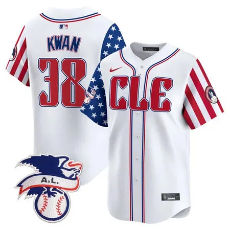 Men's Cleveland Guardians #38 Steven Kwan White 2024 Fourth Of July Vapor Premier Limited Jersey