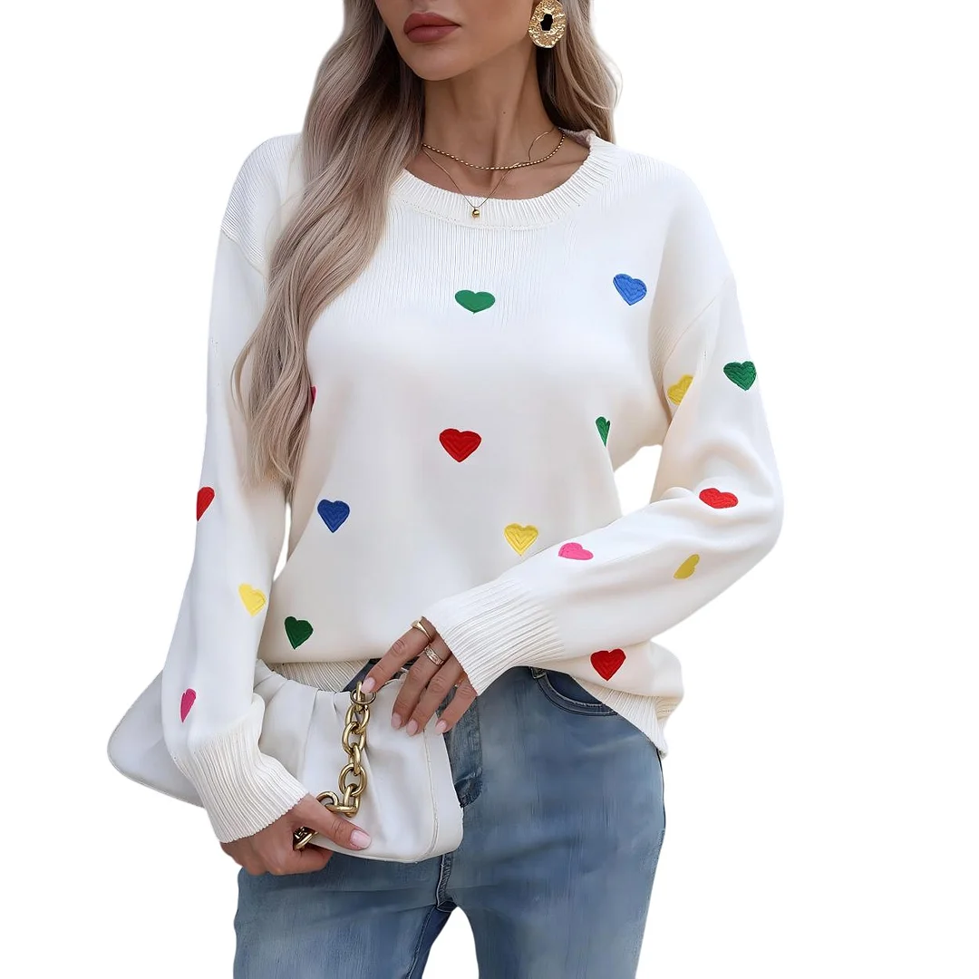 Athvotar Athvotar And Winter Knitted Fashion Color Love Long-Sleeved Collar Collar Sweater Woman