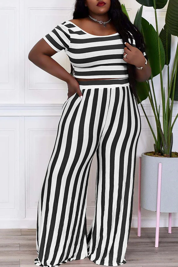 Striped Crop Tee & Pants Set