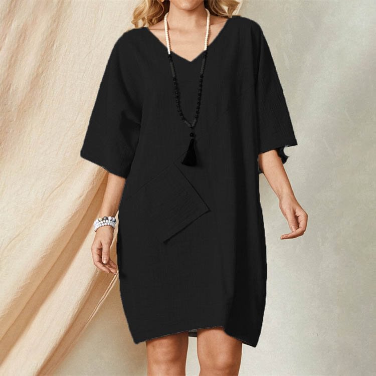 Casual Pocket Commuter Cotton Linen Midi Dress