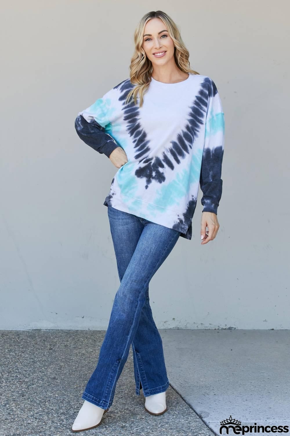 Sew In Love Full Size Tie-Dye Side Slit Sweatshirt