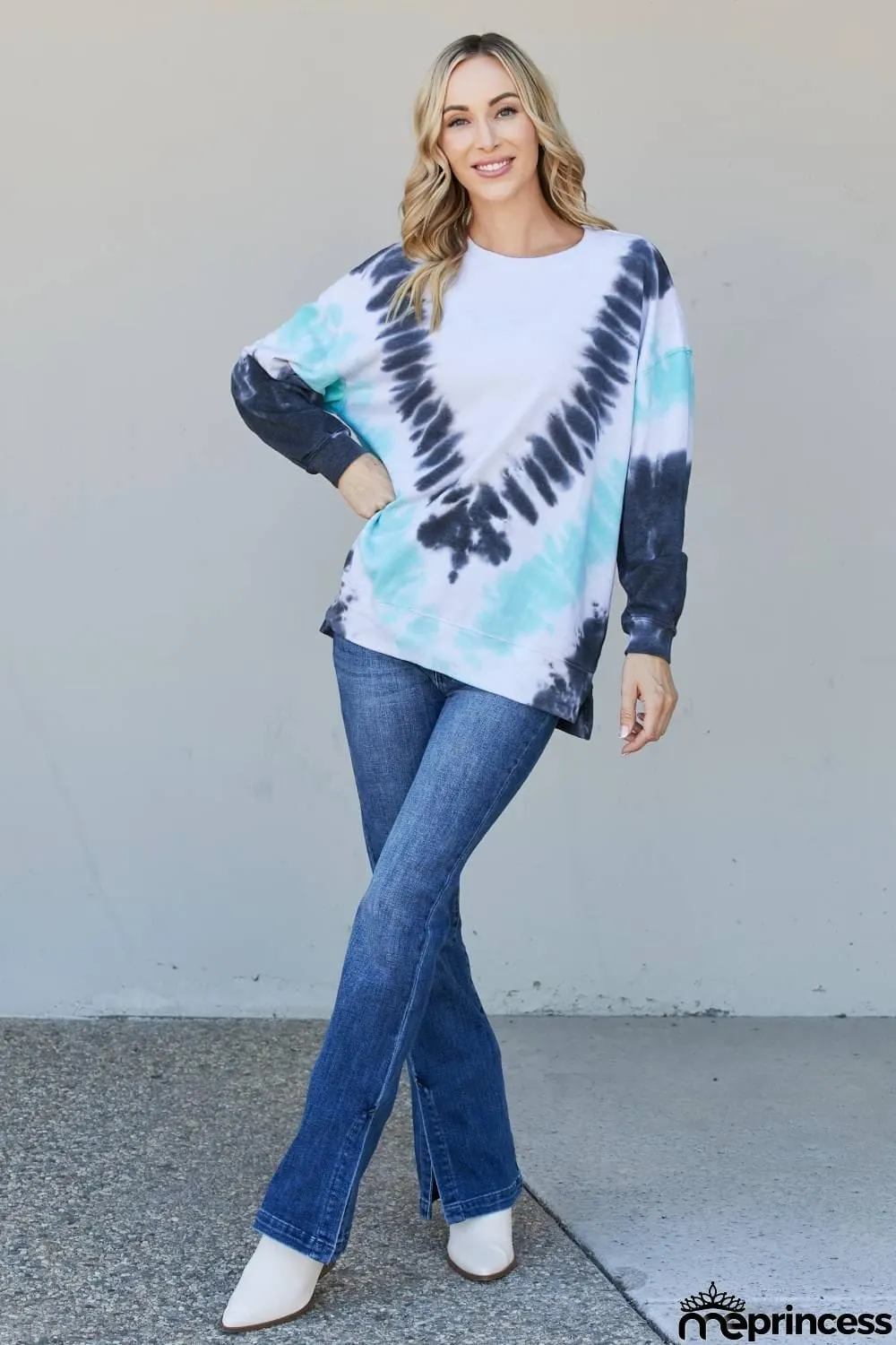 Sew In Love Full Size Tie-Dye Side Slit Sweatshirt