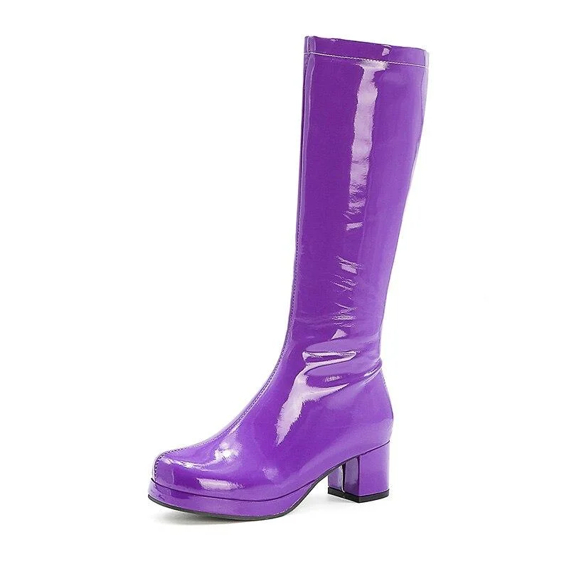 Gdgydh Women Patent Leather Boots 2021 Autumn Winter High Heel Platform Mid Calf Boots For Women Colorful Fashion Light PU Boots 1214