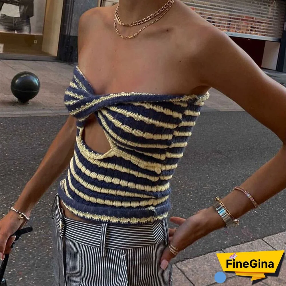 Strapless Knitted Crop Top Women Hollow Out Summer Autumn Sleeveless Backless Sexy Y2k Tank Tops Vintage Fashion