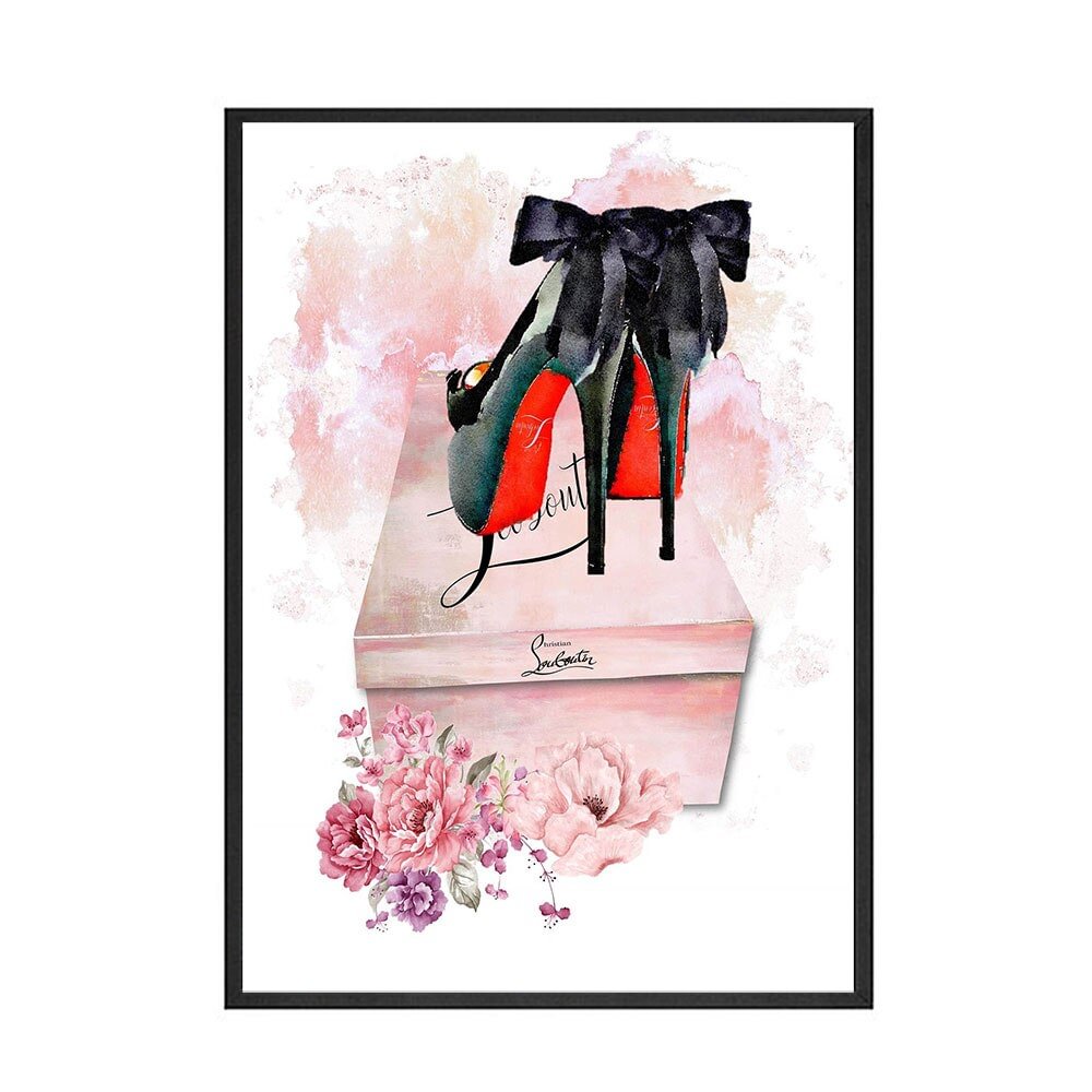 Pink Flower Perfume Fashion Lady High Heel Shoes Poster Canvas Art Painting Wall Picture Modern Girl Room Home Decor