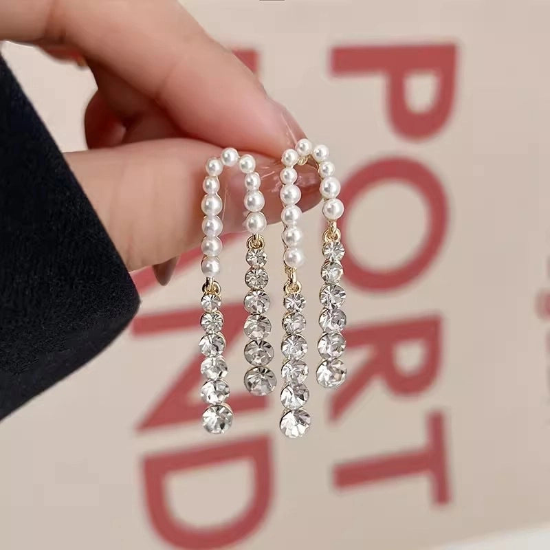 1 Pair IG Style Minimalist U Shape Geometric Flower Inlay Imitation Pearl Artificial Pearls Rhinestones Drop Earrings Ear Studs