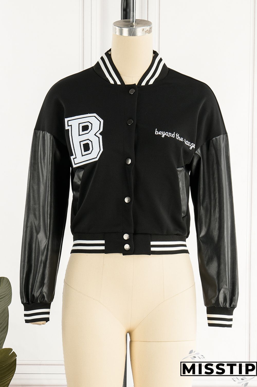 Black Fashion Casual Patchwork Embroidered Letter Outerwear