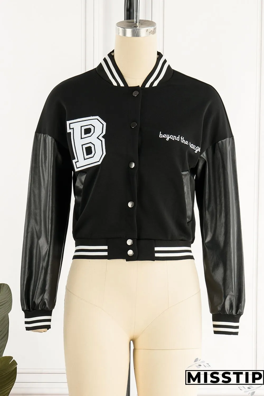 Black Fashion Casual Patchwork Embroidered Letter Outerwear