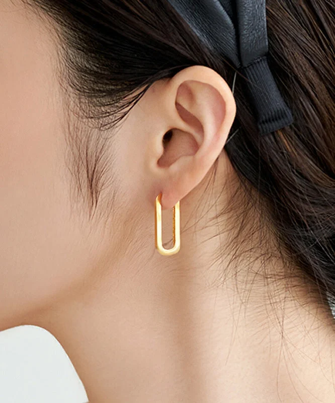 Chic Gold Silver 14K Overgild Rectangle Hoop Earrings